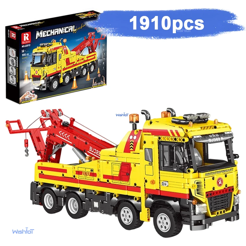 1910PCS Wrecker TECHNISCHE RC Auto Bouwstenen Rescue Truck STEM Techniek Afstandsbediening Auto Model Bricks Kinderen Speelgoed Geschenken