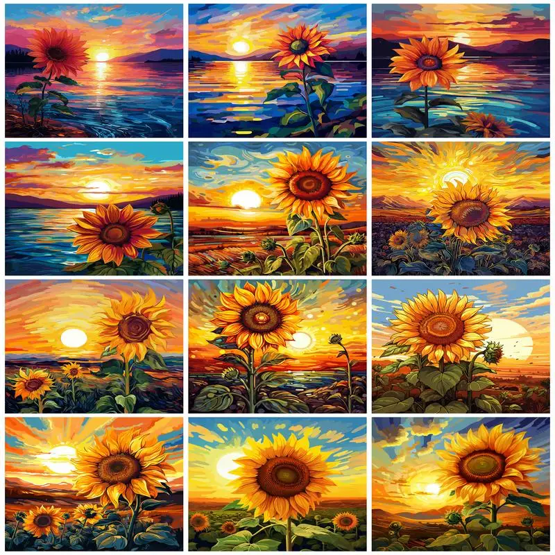 

SDOYUNO Painting Kit By Number Sunflower Acrylic Paints Handpainted Oil Painting On Canvas Wall Decororation