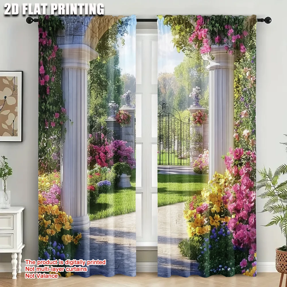 2pc,  Scene Curtains Flower Durable Polyester,Without Electricity Holiday Decorations Use for Indoor Celebrations