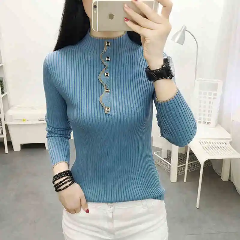 Slim Long Sleeve Simplicity Vintage Sweaters Autumn Winter Solid All-match Casual Pullovers Top Fashion Elegant Women Clothing