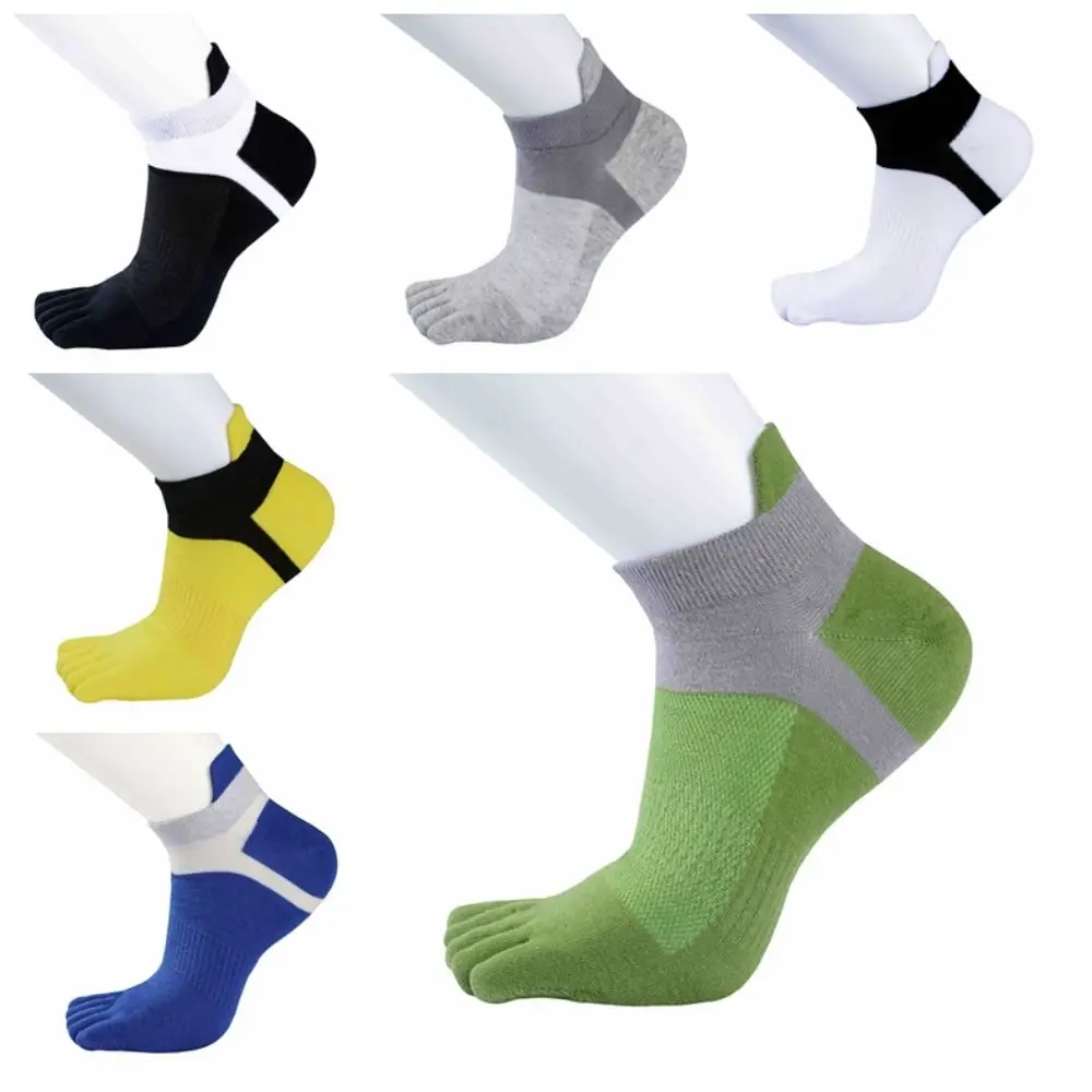 Men\'s Five Toe Socks Fashion Cotton Patchwork Five Finger Sports Socks Short Sweat-absorbing Running Hosiery