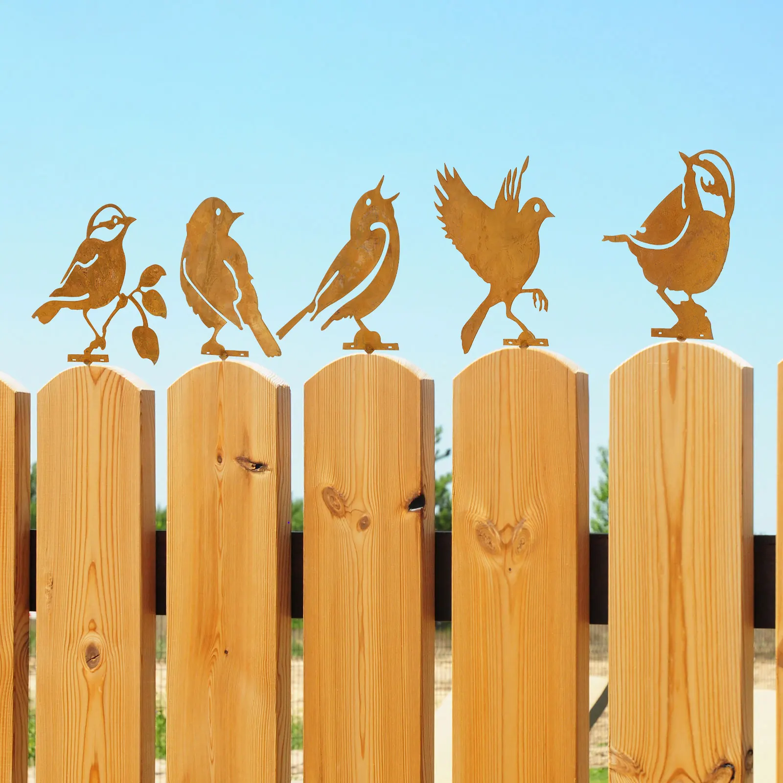 5PCS Rusty Birds Decoration Vintage Metal Birds Craft Statue Ornaments Easy to Install Yard Decorative Metal Birds Yard Decor