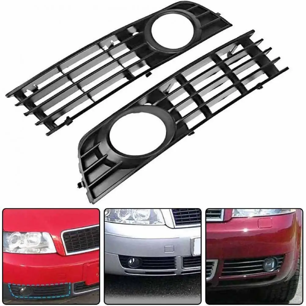 Fog Lamp Grille Anti-collision Tough ABS L/R Front Bumper Fog Light Grille 8E0807681 8E0807682 for Audi A4 B6 2001-2005