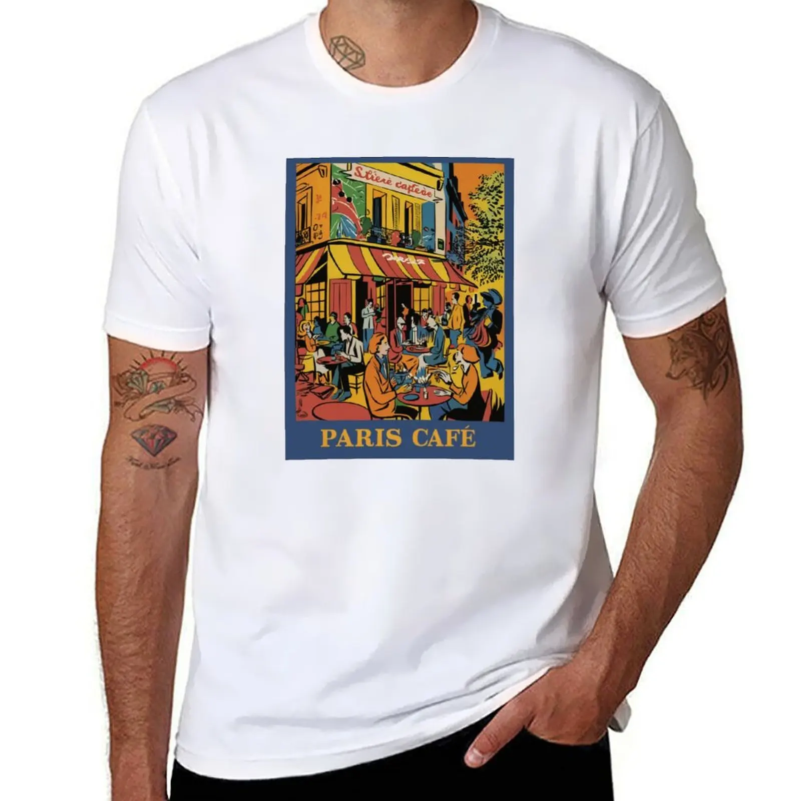 Vibrant Parisian Cafe Scene: Watercolor Street Art Print….By Carraann T-Shirt Aesthetic clothing summer clothes men clothes