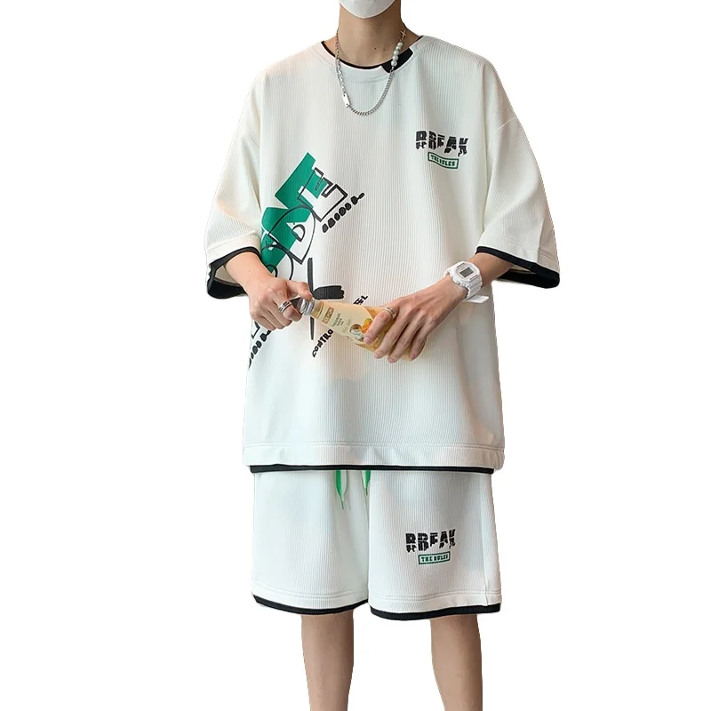 Summer Sports Sets For Men Short Sleeve Boys Sportswear Set Plus Size Fashion Loose Fitting Handsome T-shirt Shorts Suit