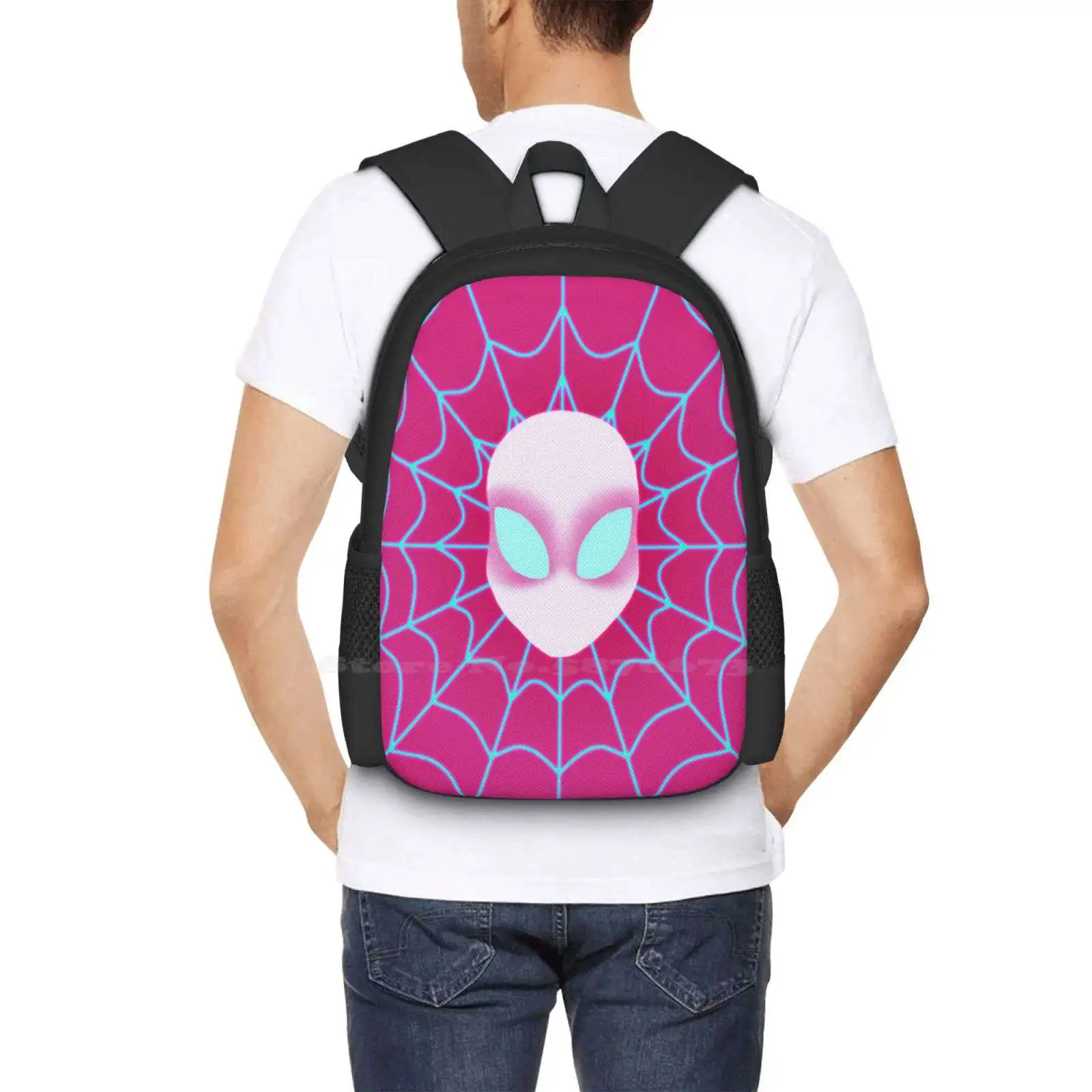 ゴーストスパイダーティーン学生バックパックパターンデザインバッグスパイダーグウェンゴーストSpiderygwen stacy spiderverse