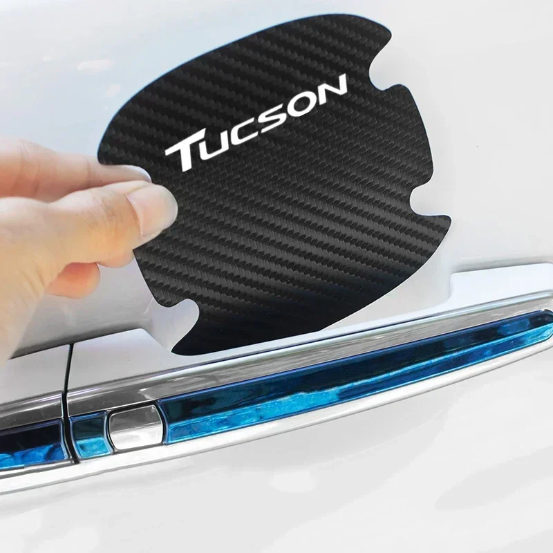 Door Bowl Exterior Stickers Cover 8PCS for Hyundai TUCSON Logo Carbon Fiber Strip Texture Protect Anti Scratches Tape Car Decals