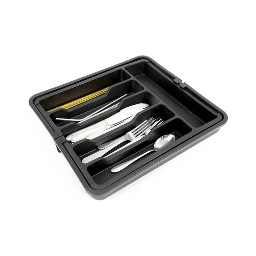 Расширяемый черный органайзер для столовых приборов для кухонного ящика, регулируемый поднос для столовых приборов, хранилище кухонных принадлежностей