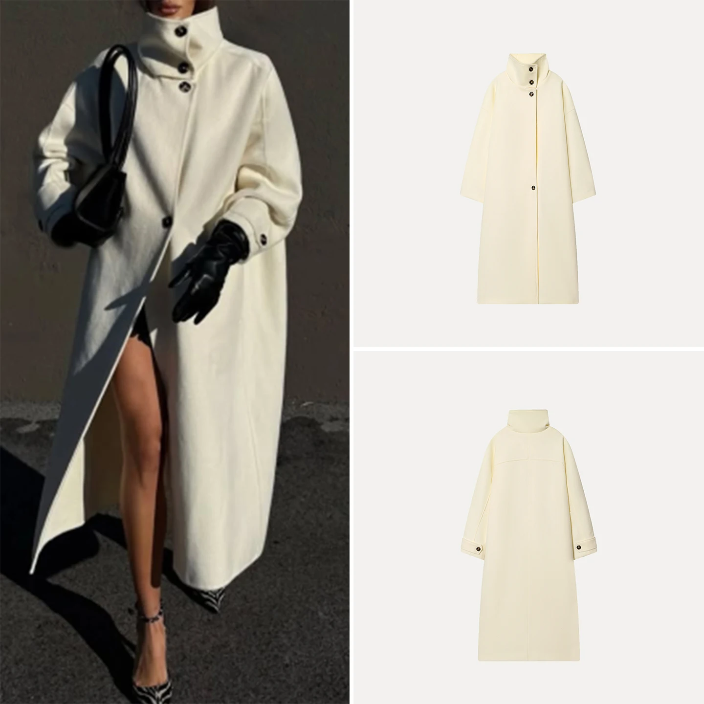 

Double-Sided Stand-Collar Windbreaker Women's Faionable Outerwear Z Commute Sle Long Sve Mid-Length Coat