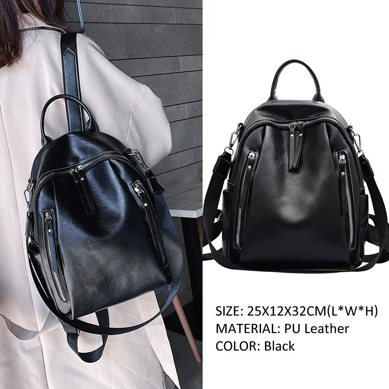 Vintage Women Backpack High Quality PU Leather Daypack Female Shoulder Bag Lady Multifunction Rucksack Large Schoolbag XA216H