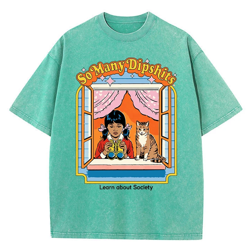 تي شيرت رجالي مغسول ، يحمل كاتيليبر حول المجتمع ، ملابس تي شيرت جيدة التهوية ، قطن ، فضفاض ، كاجوال ، كبير الحجم ، صيفي