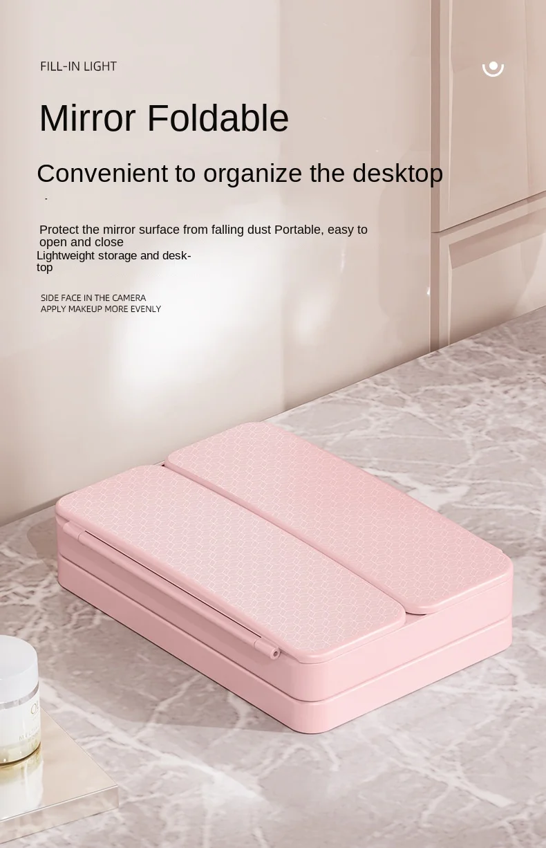 Miroir de maquillage pliant LED Rechargeable avec nettoyeur de lentilles de Contact miroir cosmétique de vanité Portable pour femmes et voyage