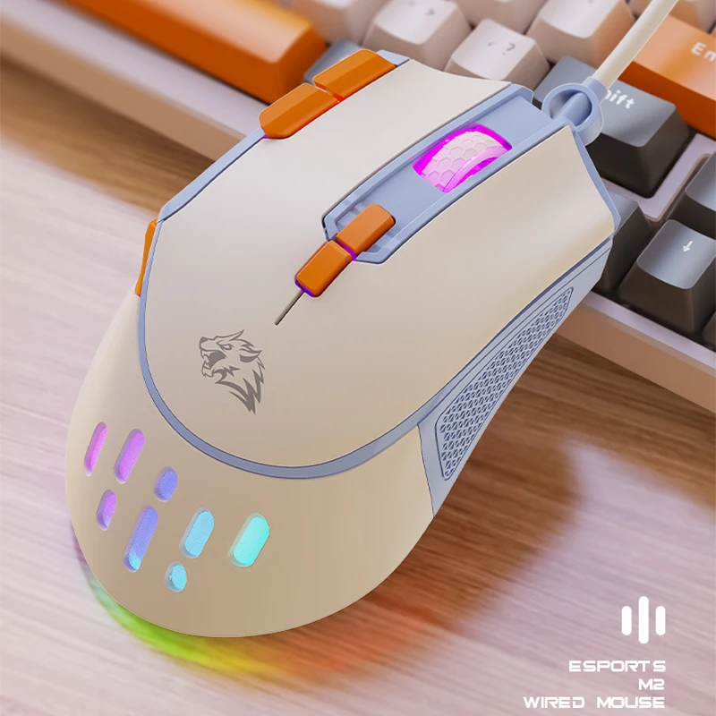 M2 Esports Wired Mouse RGB Colorful Breathing Light Wired Gaming Mouse 9 Button 12800 DPI USB Rechargeable Mute Backlight Mice