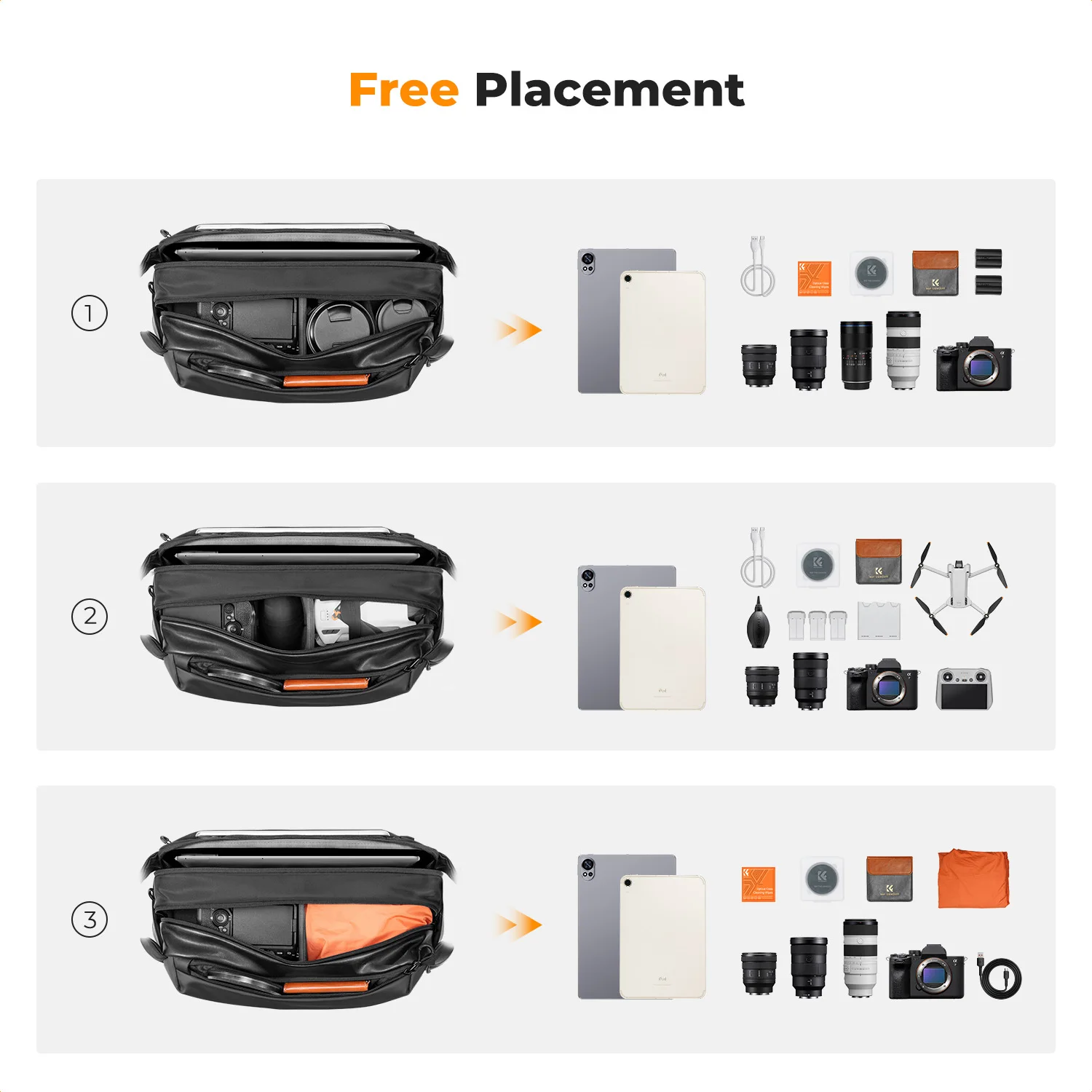 K&F CONCEPT 12L/10L 카메라 슬링백 방수 여행 사진 촬영용 숄더백 (캐논, 소니 DSLR 카메라 케이스, 삼각대 홀더 포함) 썸네일 5