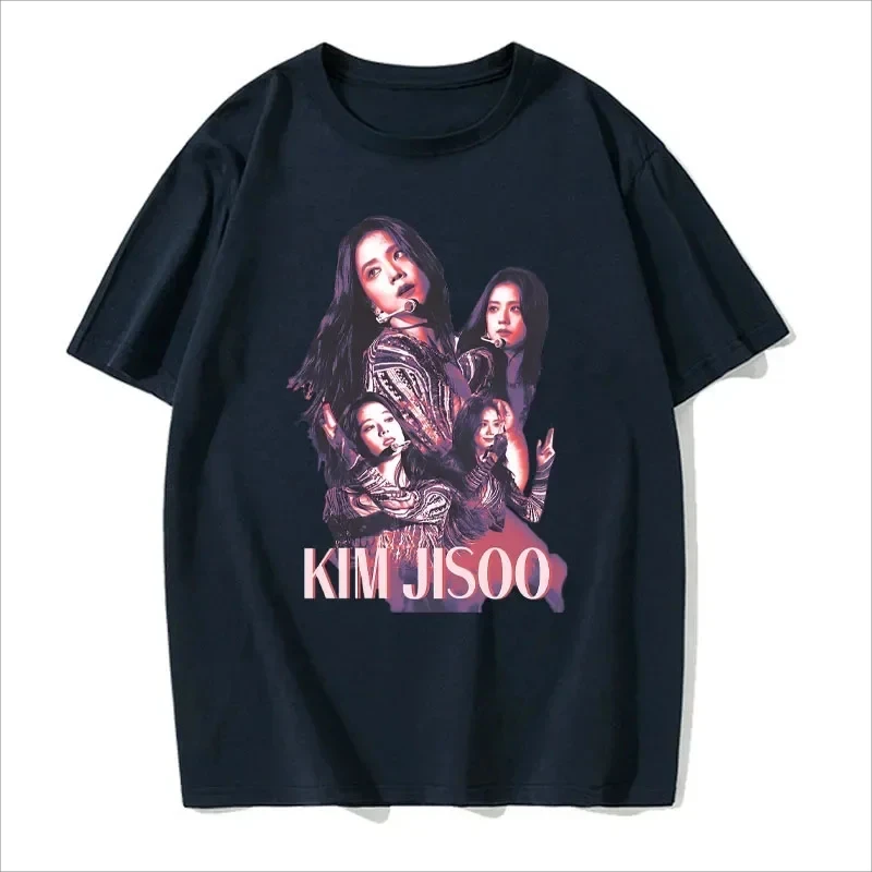 Black and Pink Jisoo Picture Printing Comfortable and Breathable Summer Fashion Casual T-shirt Kpop Star Printed T-shirt 71714