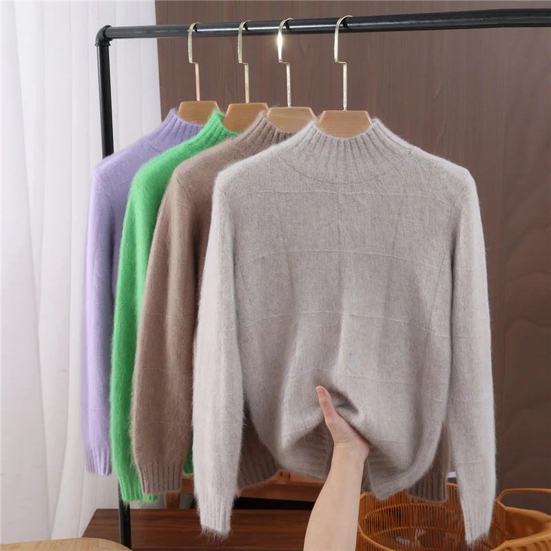 

Women's 100% Mink Cashmere Turtleneck Pullover Sweater Soft Warm Autumn Winter Knitwear Basic Clothing Simple Design