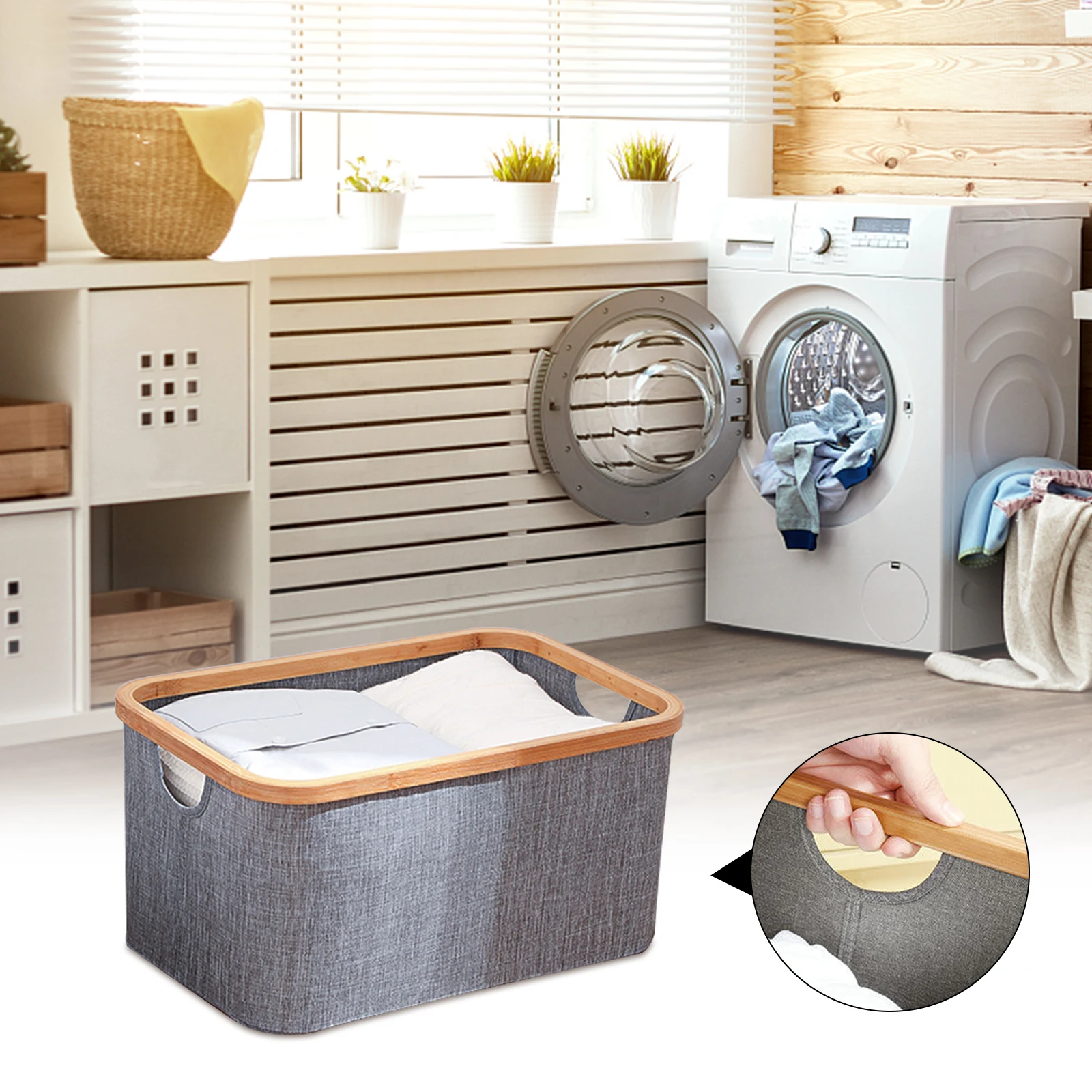 

Grey Foldable Laundry Hamper Clothes Basket with Handles Washing Room Storage Bin Toys/Clothes Organizer