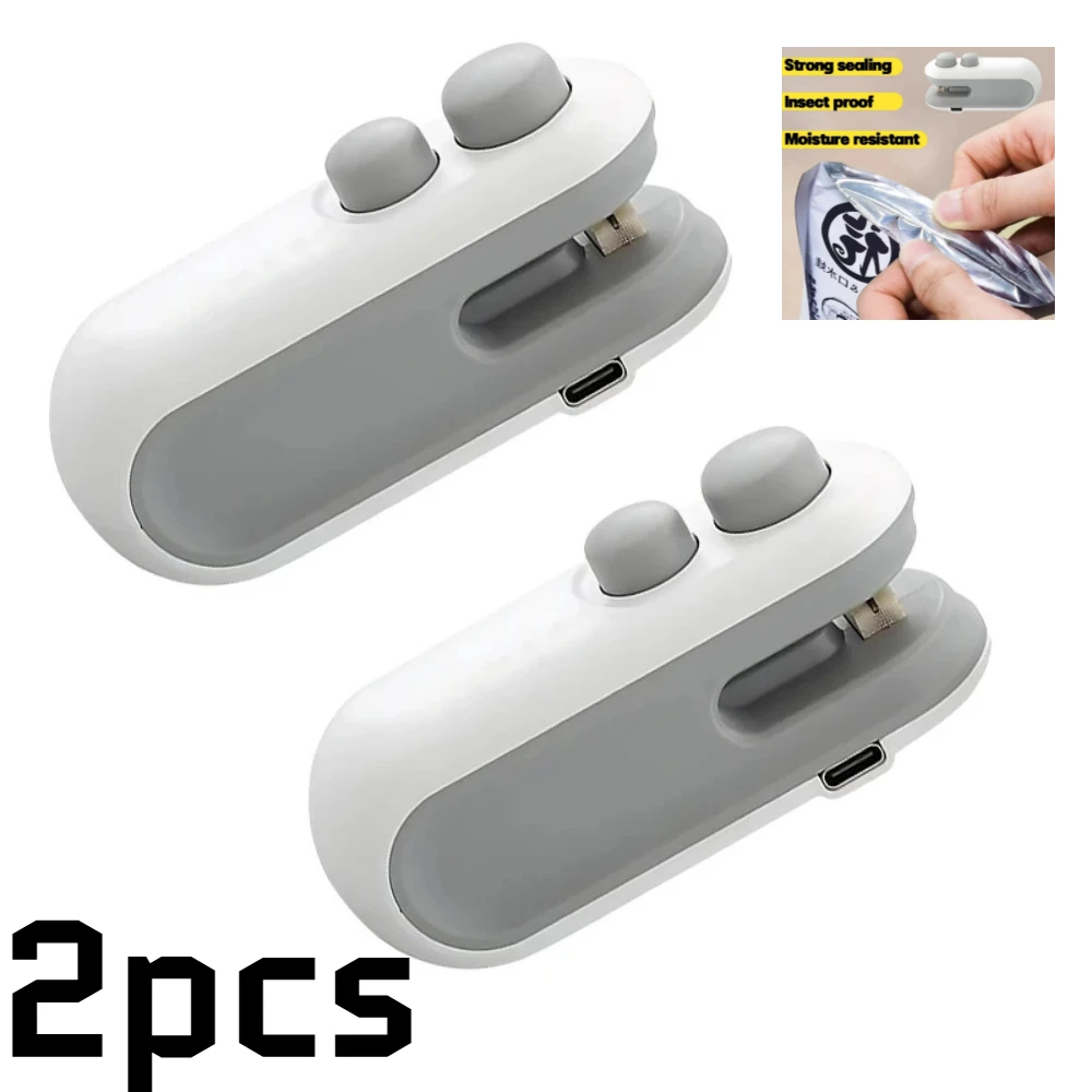 2 Pack Mini Bag Sealer 2 in 1 Rechargeable Heat Seal with Cutter Magnet Resealer for Plastic Snack Bags