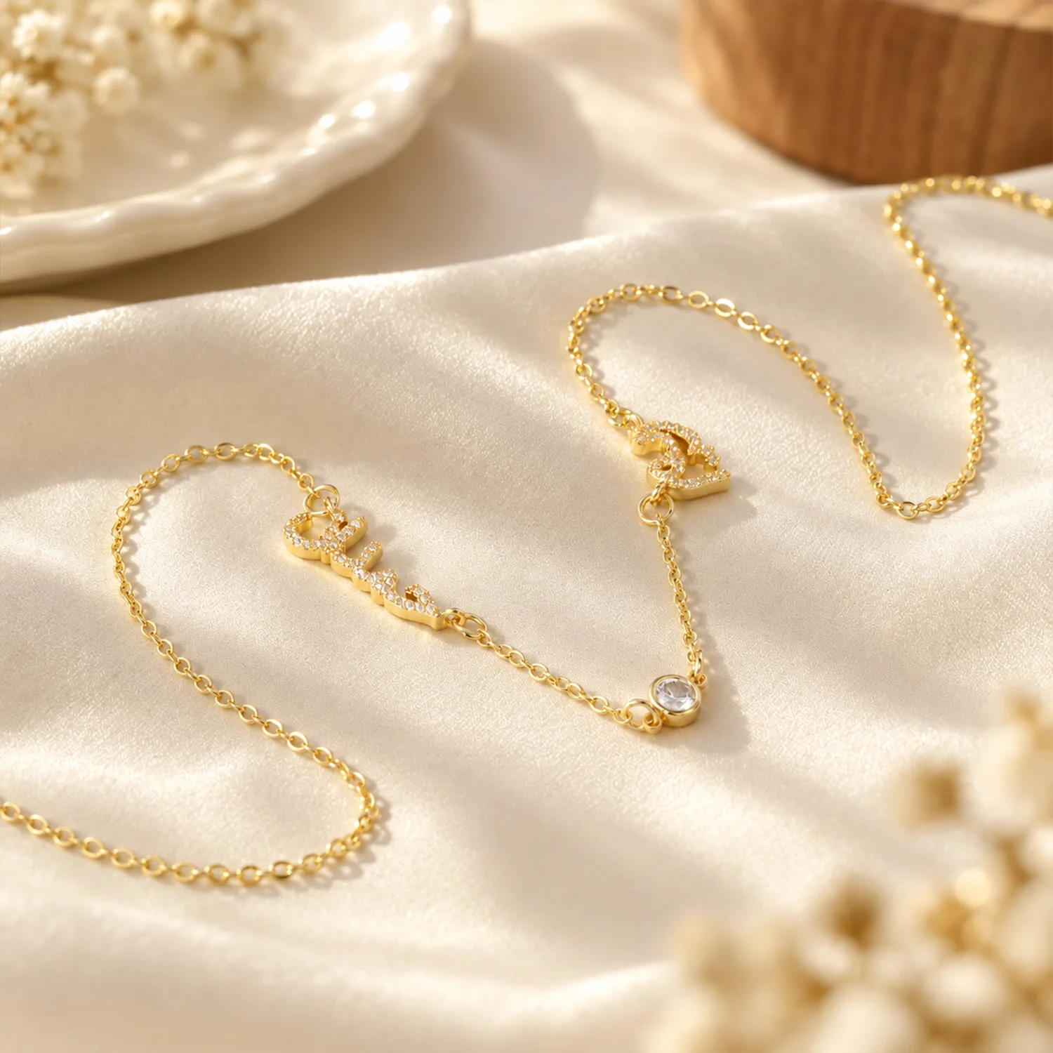 Qitian Personalized Two Arabic Name Necklace Arabic Name Moissanite Pendant Sparkling Stone Elegant Gold Name Necklace For Women