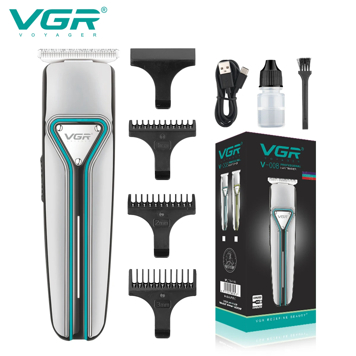 

VGR Hair Trimmer Hair Clipper Hair Cutting Machine Professional Barber Cordless Beard Trimmer Rechargeable Clipper for Men V-008