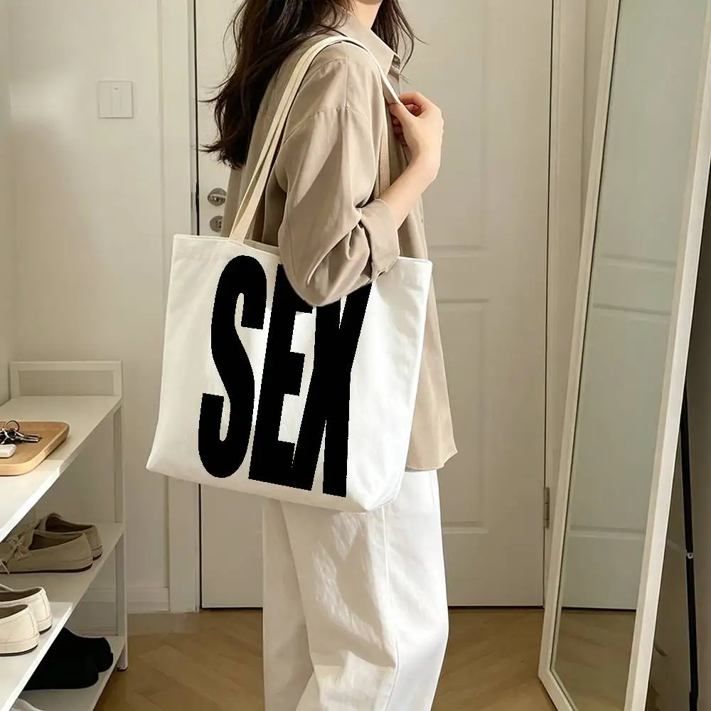sex or kiss Canvas Tote Bag Spacious Shoulder Bag with Zipper Closure and Classic for Work