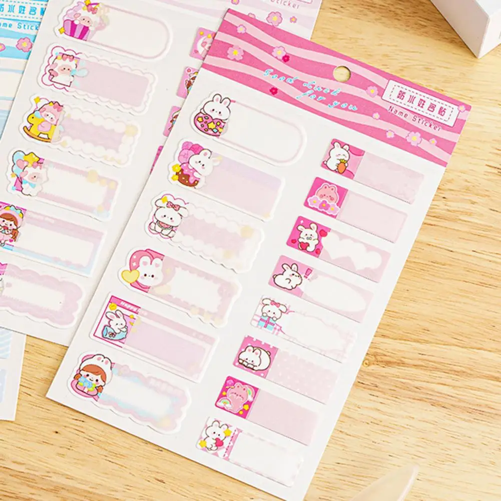 Cartoon Stickers 14pcs Cartoon Pattern Name Stickers Waterproof Self-adhesive Tag Label for Scrapbook School Stationery Cute