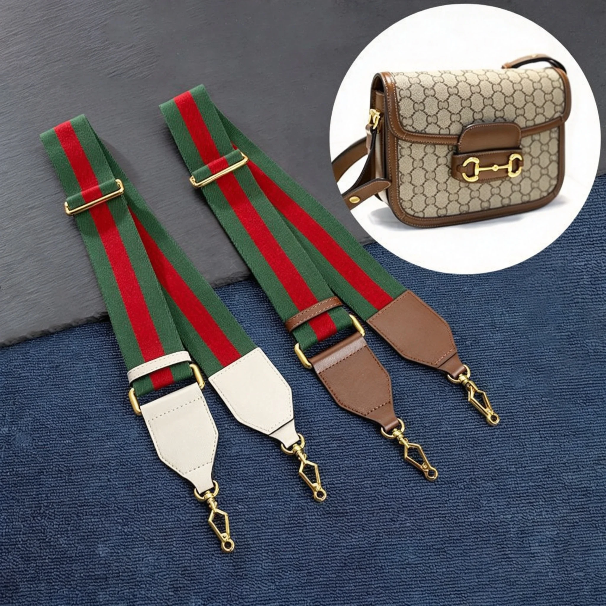 Canvas 5cm Wide Shoulder Strap for GUCCI Horsebit 1955 Bag Adjustable Length Red Green Color Bag Strap