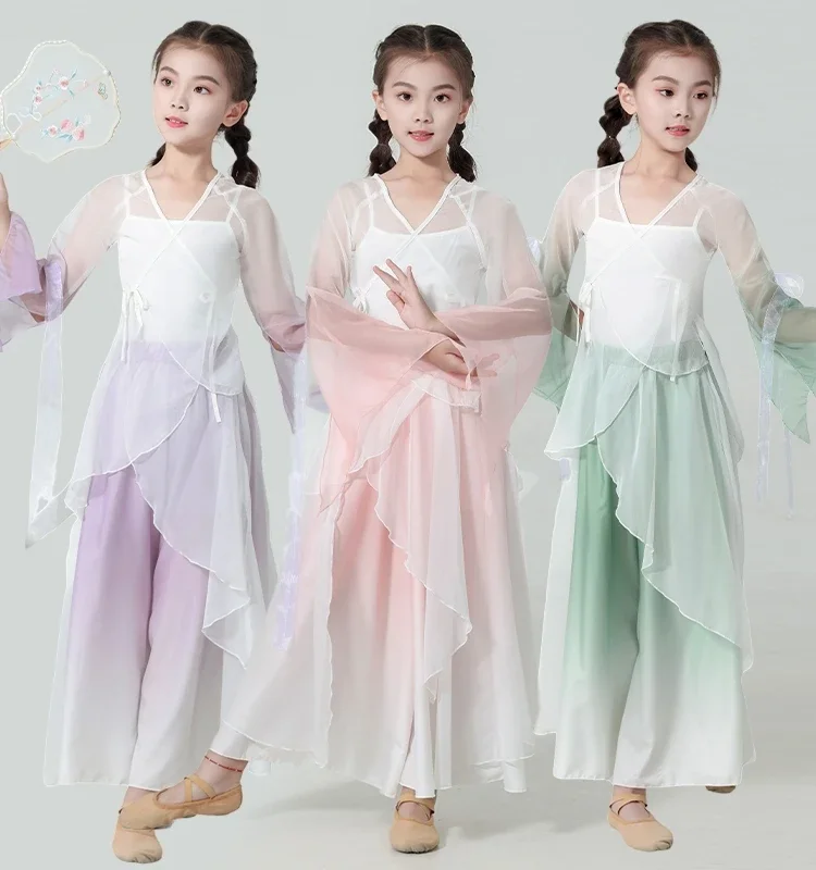 

Classical Dance Costume Girls Fairy Suit Daily Practice Dress Loose Flowing Gauze Chinese Dance Performance Stage Dancewear