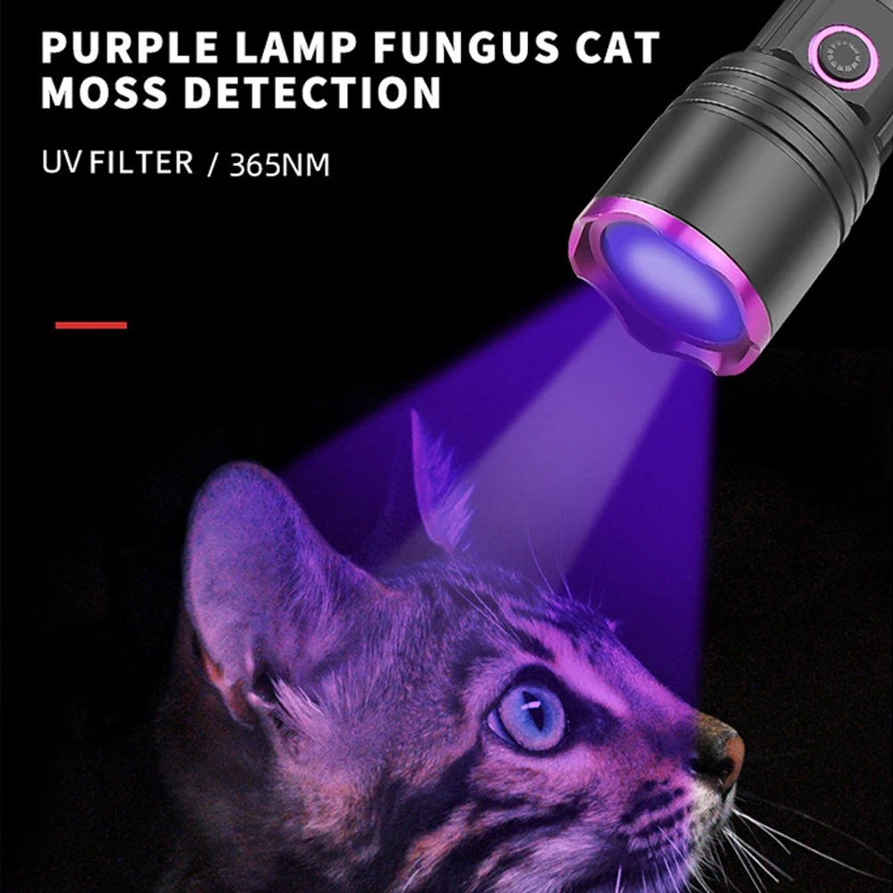 UV Flashlight Purple White Dual Light 395nm Ultraviolet Torch Zoom Flashlight Detection Lighting Lamp for Pet Stains Hunting