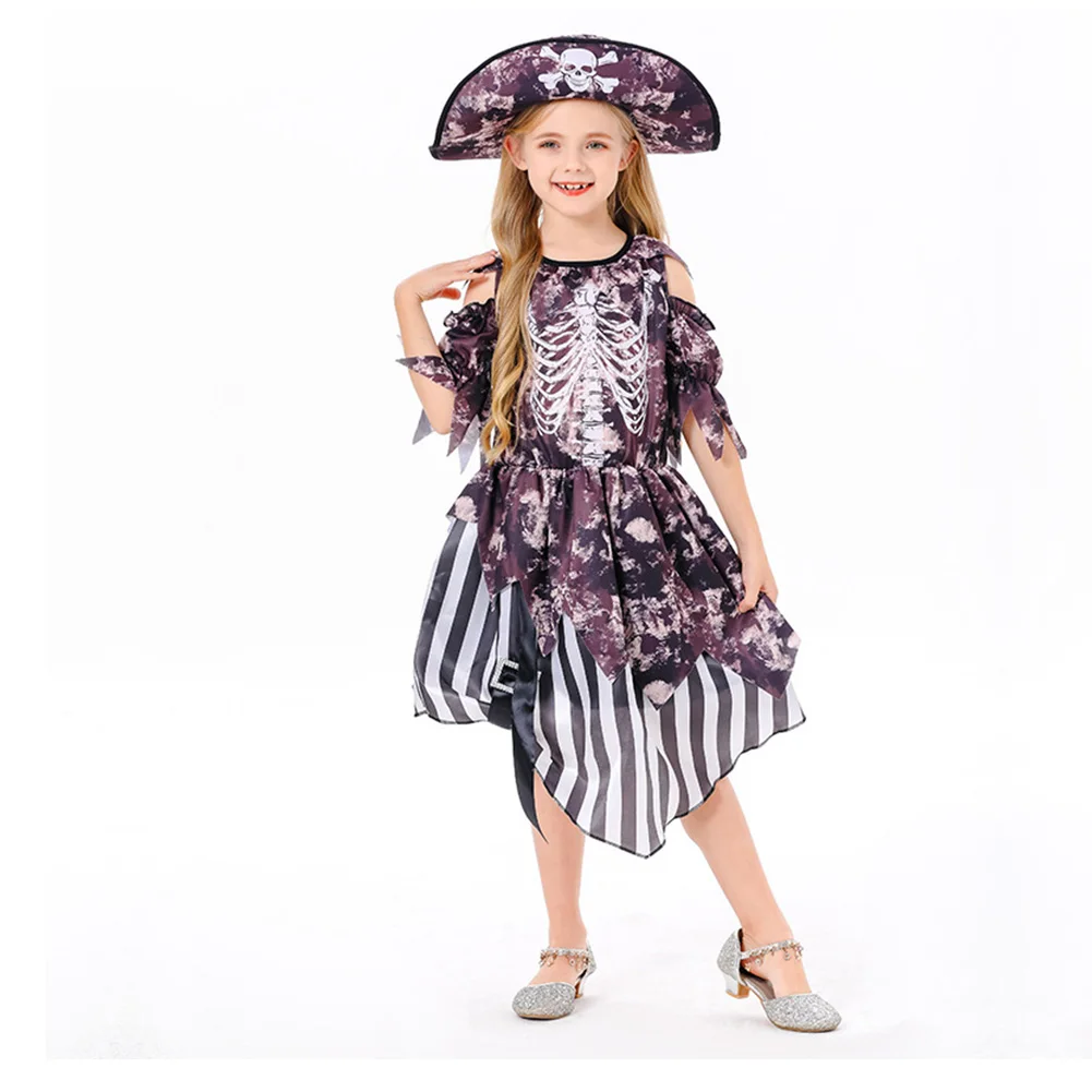 Disguise Horror Scary Pirate Cosplay Child Boys Girls Skull Printed Clothing Stage Costume Kids Roleplay  Fancy Party Cloth