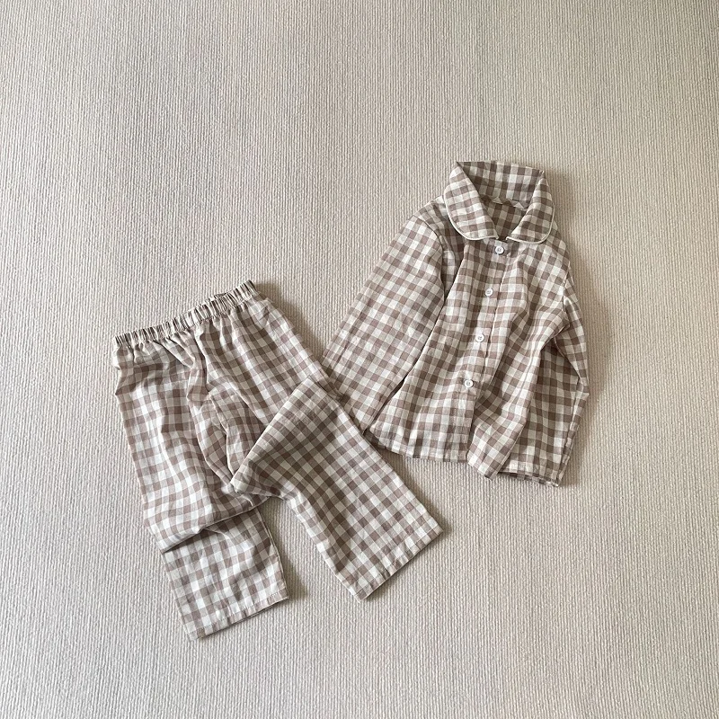 Baby Girl Boy Cotton Plaid Pajamas Clothes Set Shirt+Pant 2PCS Spring Autumn Infant Toddler Child Lounge Set Baby Home Suit 0-5Y