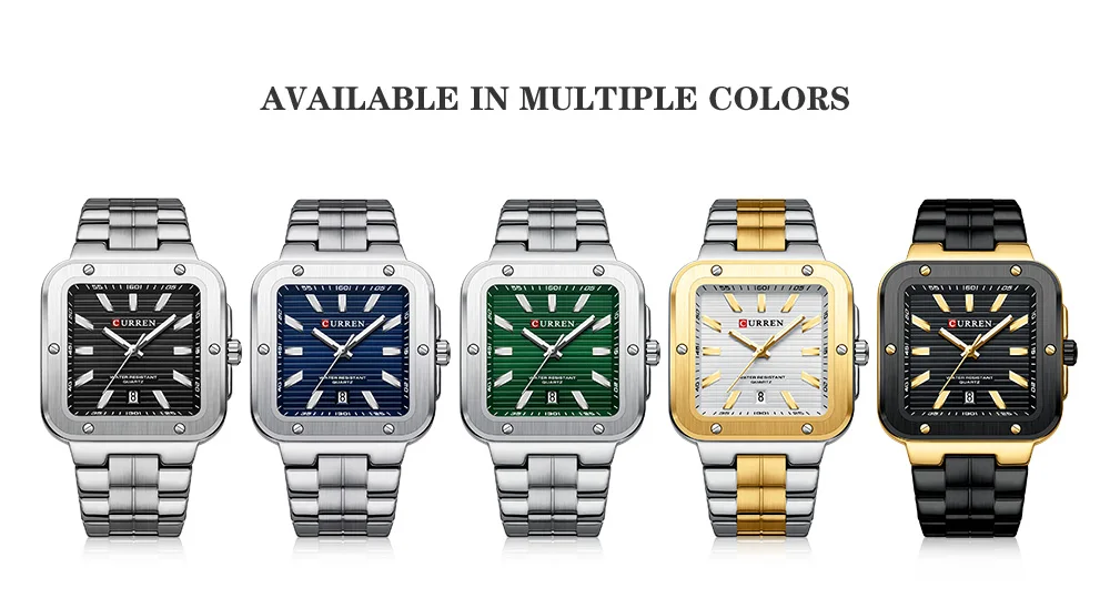 CURREN Einzigartige Quadratische Herrenuhr mit Grünem Zifferblatt - Edelstahlarmband, Business-Casual-Stil Quarz-Armbanduhren für Männer – Detail 7