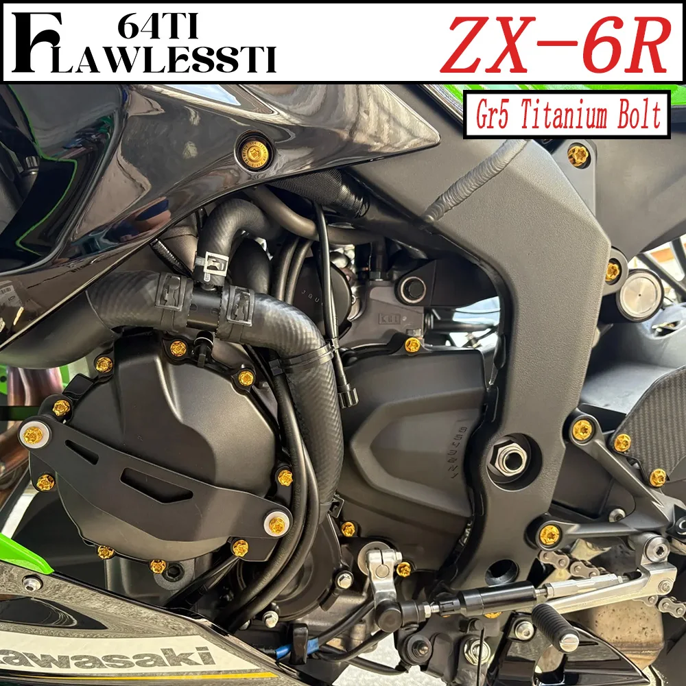 FLAWLESSTI Gr5 Titanium Bolt Magneto Clutch Pluse Cover Footrest Engine Oil Side Stand Bolt For Kawasaki ZX-6R 636
