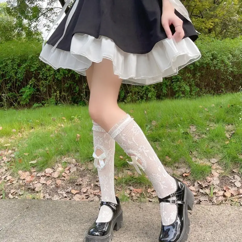 195E メイドかわいいレースロリータ靴下チューブロング靴下パイルパイル靴下甘い女性ガールストッキングニーハイ弾性中空靴下