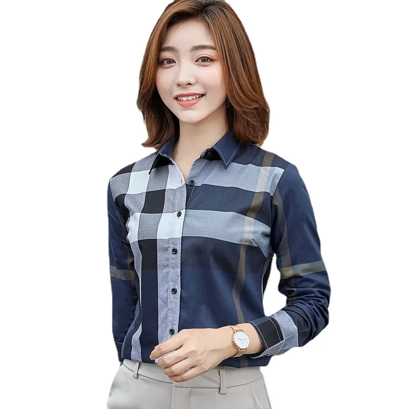 Advanced Plaid Shirt Women\'s Spring and Autumn 2023 New Cotton Casual Small Versatile Top