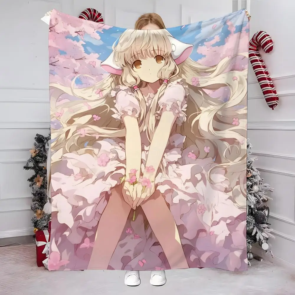 Anime C-Chobits Kawaii Girl Throw Flannel Blanket Soft Comfortable Home Travel Blanket Birthday Gift Idea For Anime Fans