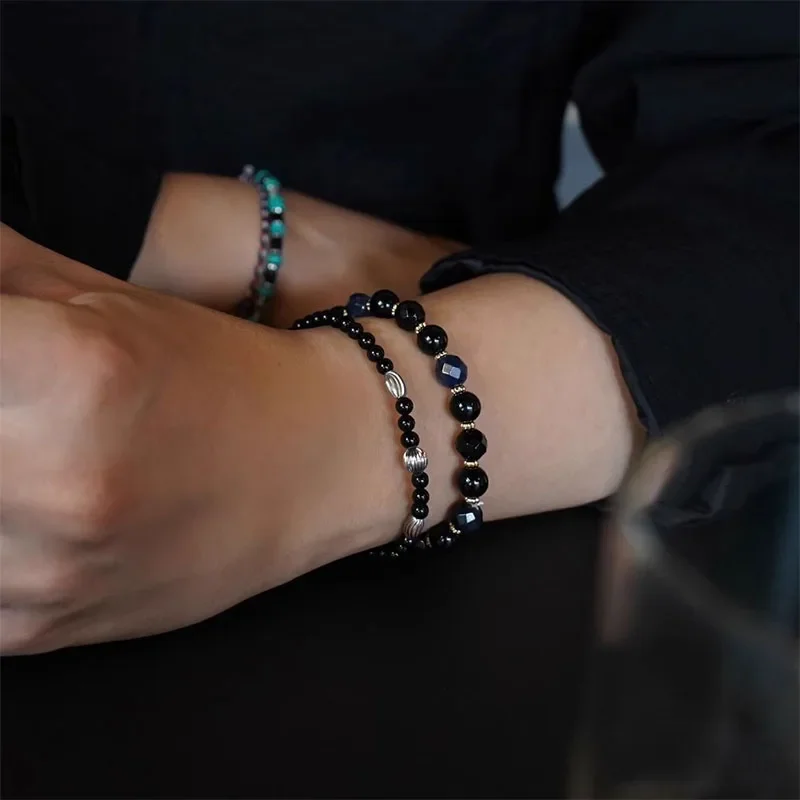 Pulsera de hilo de ágata negra para hombres, accesorios de moda coreana, Grupo Kpop JK, Sung Kook, mismo estilo