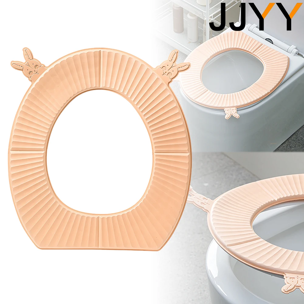 EVA Waterproof Double-handed Cartoon Rabbit Head Folding Toilet Seat Soft Bathroom Cushion O-shaped Toilet Cover Accessories