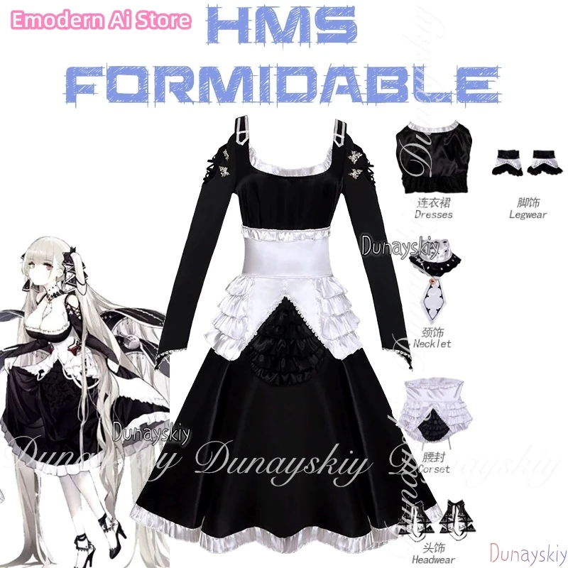 

Azur Lane Game HMS Formidable Косплей 5-звездочный бронированный авианосчик страны E с черным платьем Косплей 코스프레 Полный комплект