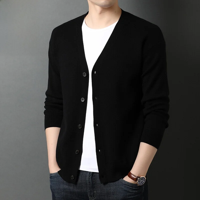 

2024 Spring Autumn Men's Knitted Cardigan Wool Casual V-ne Sweater Outerwear Faion Urban Sle Loose Fit Long Sve
