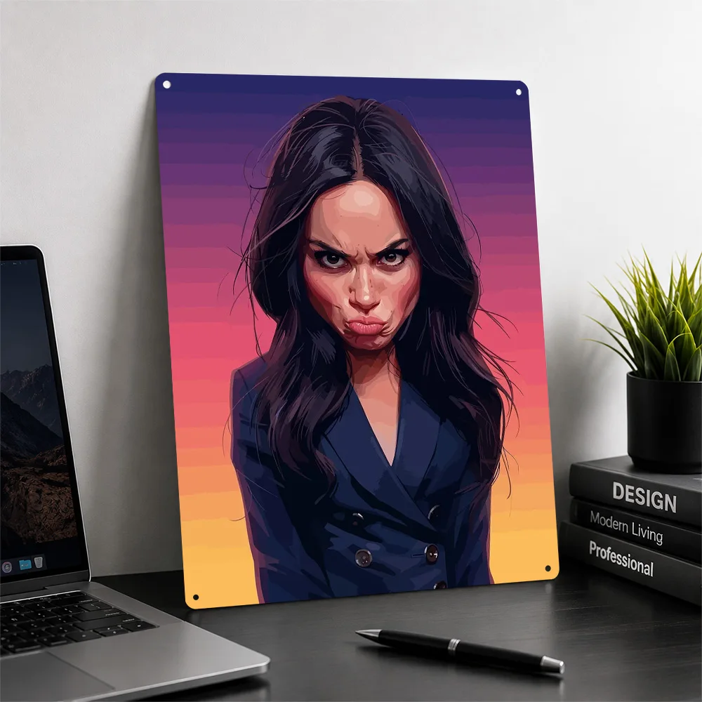 Caricature of a Grumpy Woman 3D Printed Texture Poster Personalized Wall Art Retro Metal Tin Signs for Modern Home Decoration