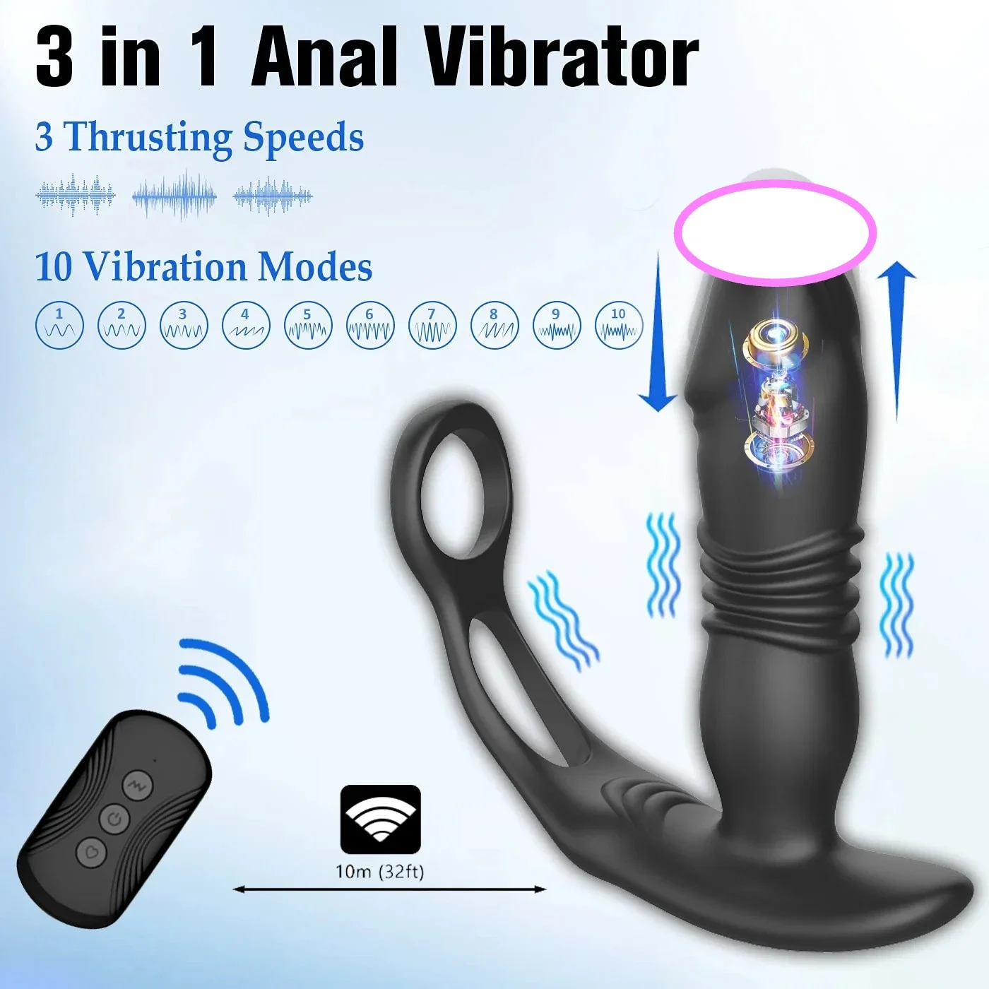 Male Double Ring Telescopic Anal Plug Backyard Massager APP Remote Control Telescopic Lock Fine Ring Adult Sex Products
