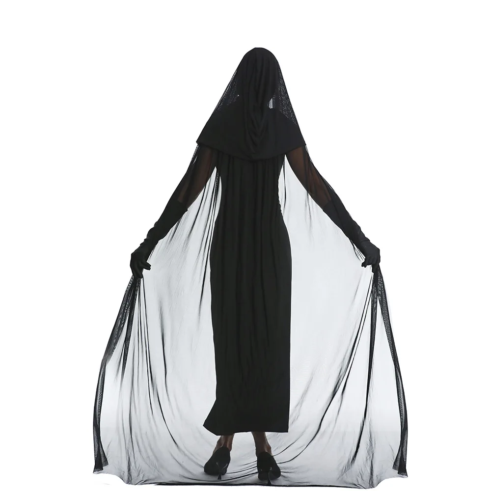 Halloween Vampire Cosplay Jogo Traje, Horror Cosplay, Noiva Fantasma, Gaze Preta, Vestido Maxi, Capa Bruxa Halloween, Medieval Véu De Bruxa, 4 Peça