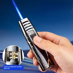 Metal Cigar Lighter Single Jet Torch Windproof Blue Flame Gas Butane Smoking Multifunctional Cigarette Accessories with Opener