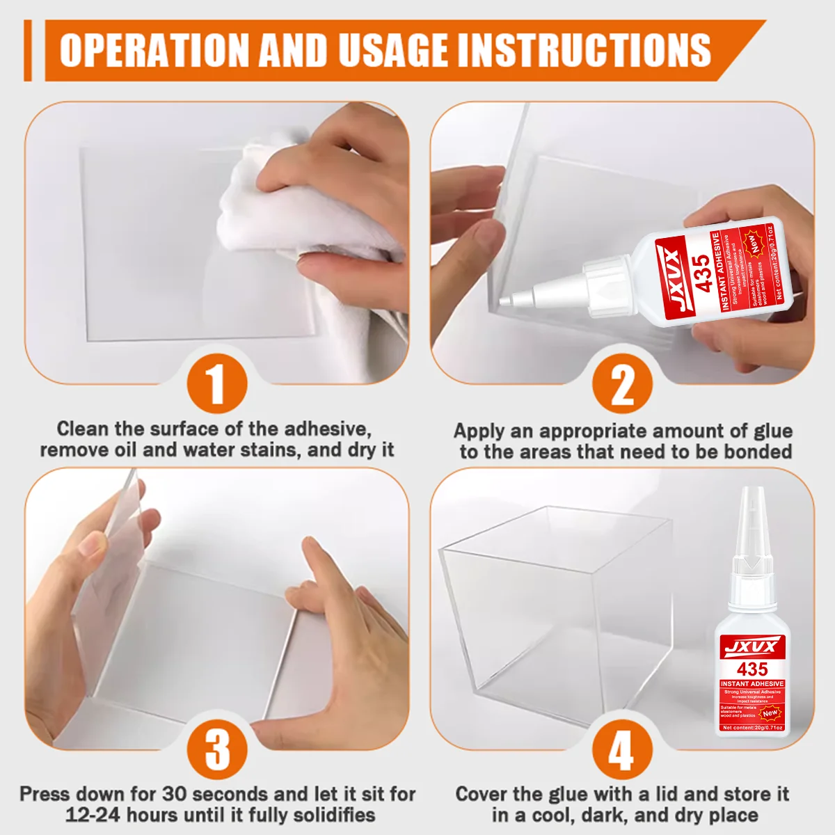กาวซุปเปอร์แข็งแรงพิเศษ 0.7 ออนซ์ 435 กาวไซยาโนอะคริเลตแห้งเร็วแบบมืออาชีพ กาวอเนกประสงค์สำหรับซ่อมกระจกรถยนต์แตก แจกัน เรซิ่น กระจก หน้าต่าง เซรามิก กันน้ำ แห้งเร็ว