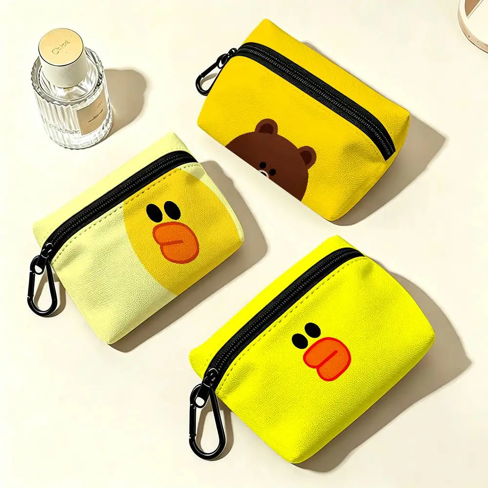 Anime L-LINE F-FRIENDS White Oxford Cloth Zipper Coin Purse Lightweight Hanging Key Pouch Card Holder For Daily Use