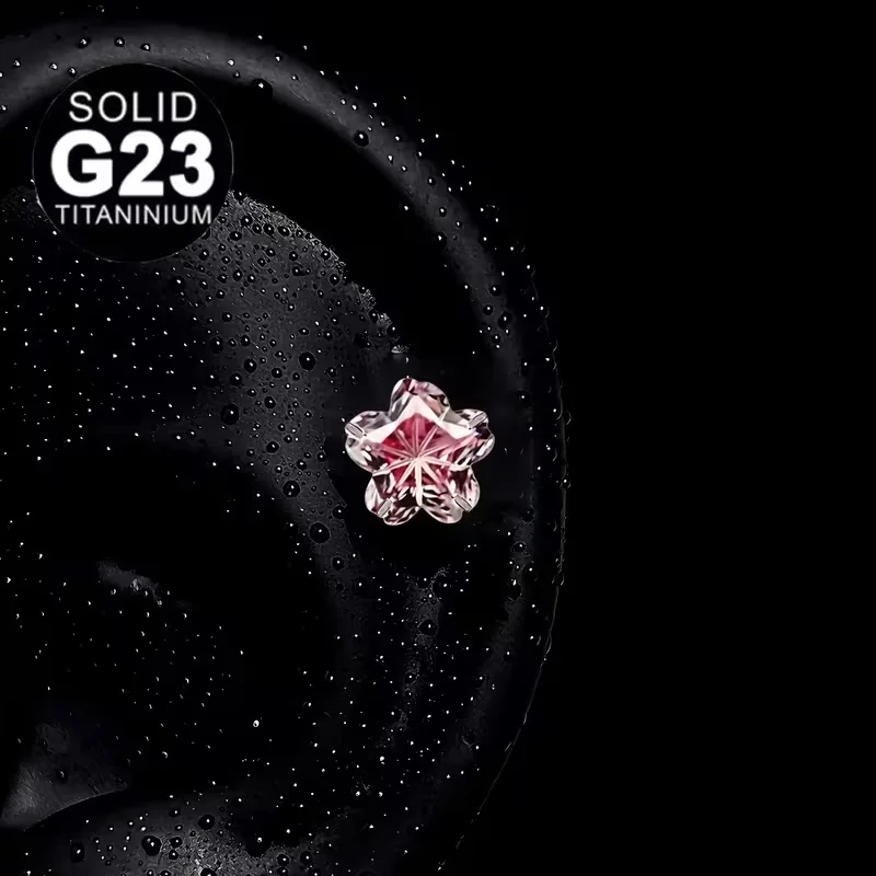 1 Piece of Hypoallergenic G23 Titanium Gradient Cherry Blossom Ear Cartilage Screw-On Earring, Ear Stud for Healing Ear Holes, Sparkling Ear Accessory, No Need to Remove, Sweet Women's Accessory, Suitable for Spring and Summer Outings, Daily Wear