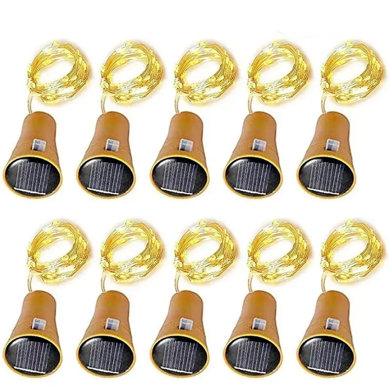 ABLK 20Pcs Solar Wine Bottle String Light 10LED Solar Fairy Lights Cork Shape Holiday Lamp Wedding Party Garden Decor B