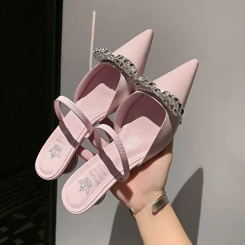 Damskie lakierowane różowe kapcie wiosenne letnie buty na płaskim obcasie nowe buty ze spiczastym noskiem eleganckie płytkie imprezowe Zapatillas
