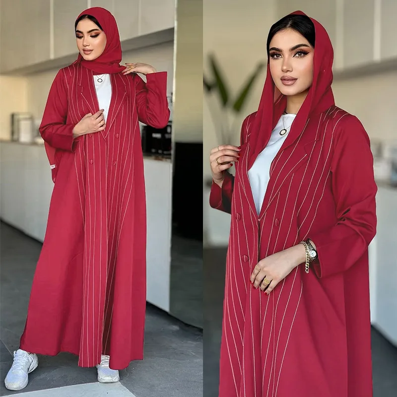 

Mq182modest Summer New Women's Clothing Contrasting Striped Temperament Versatile Robe Abaya Fashion Jacket Islam Elegant